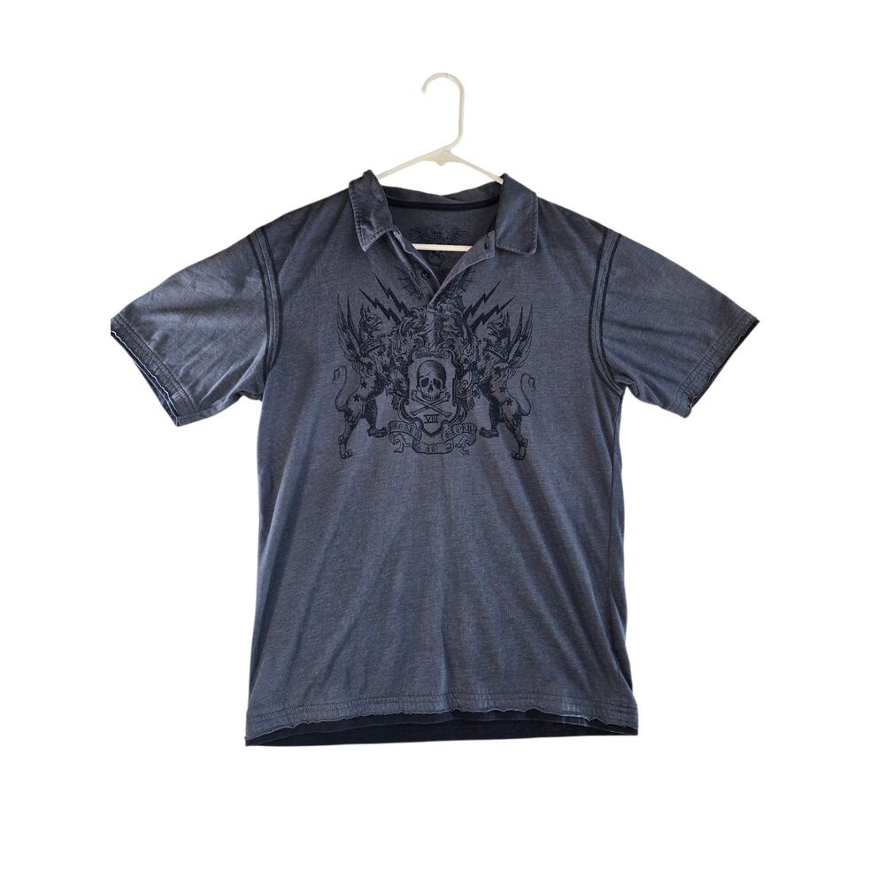 Vintage XG Boys Blue Skull Collared Polo Shirt Size XL